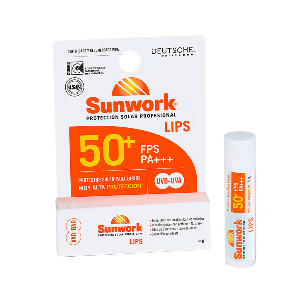 Bloqueador solar labial Sunwork Lips Fps 50+ 5 grs