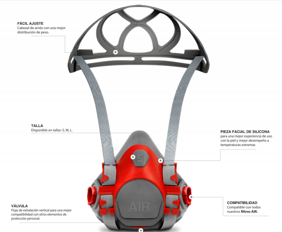 Respirador Air reutilizable Medio Rostro S950